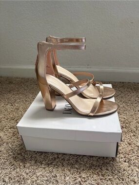 David's Bridal Rose Gold Strappy Block Heel Sandals